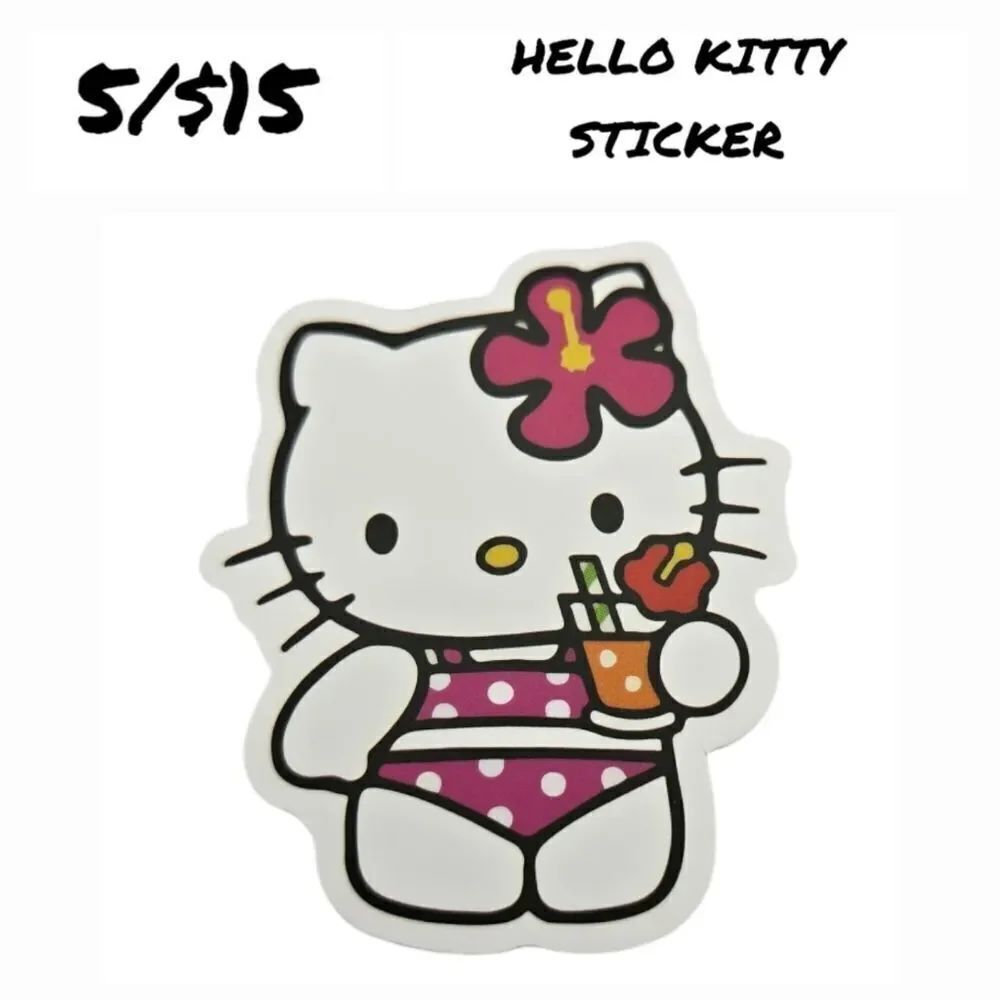 Hello Kitty Sticker Self-Adhesive Laptop Water Bottle White Cat Bow Vacation
